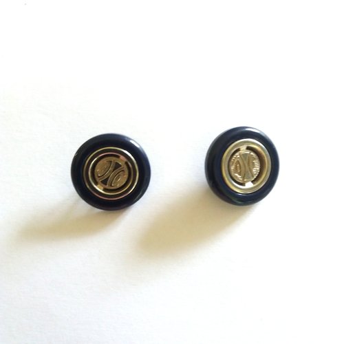 2 boutons en résine bleu et argenté - ancien - 22mm - 1099mp