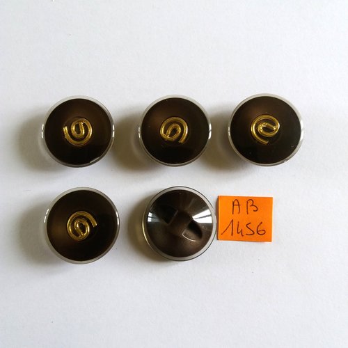 5 boutons en résine marron doré et transparent - 27mm - ab1456