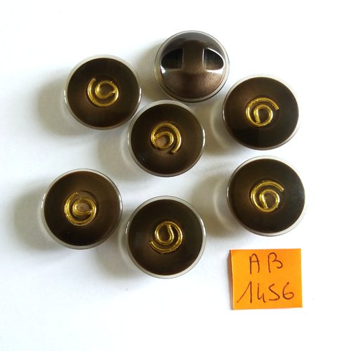 7 boutons en résine marron doré et transparent - 21mm - ab1456