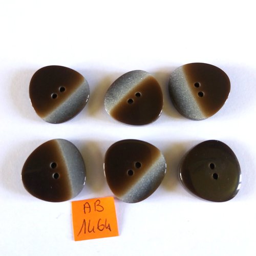 6 boutons en résine marron et argenté - 25mm - ab1464
