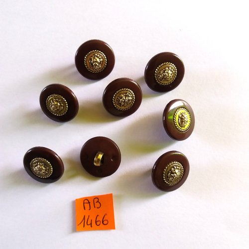 8 boutons en résine marron et doré - 18mm - ab1466