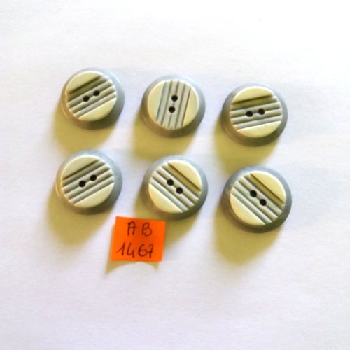 6 boutons en résine gris et blanc cassé - 21mm - ab1467