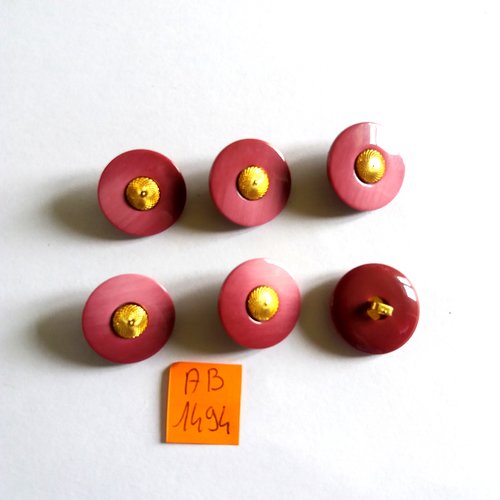 6 boutons en résine violet etdoré - 22mm - ab1494