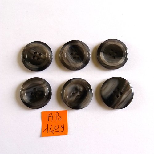 6 boutons en résine gris - 22mm - ab1499