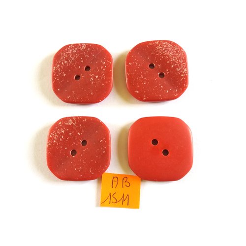 4 boutons en résine rouge moucheté blanc - 31x31mm  - ab1511