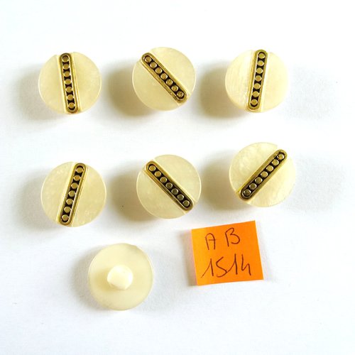 7 boutons en résine ivoire et doré - 18mm  - ab1514