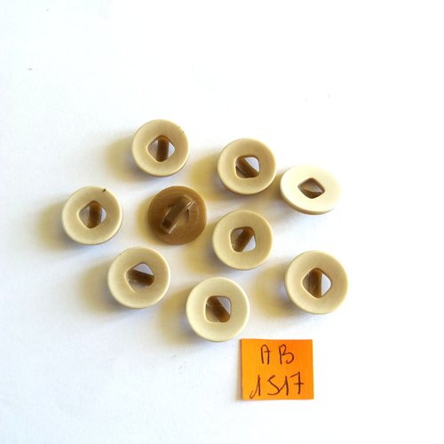 9 boutons en résine beige et marron - 15mm  - ab1517