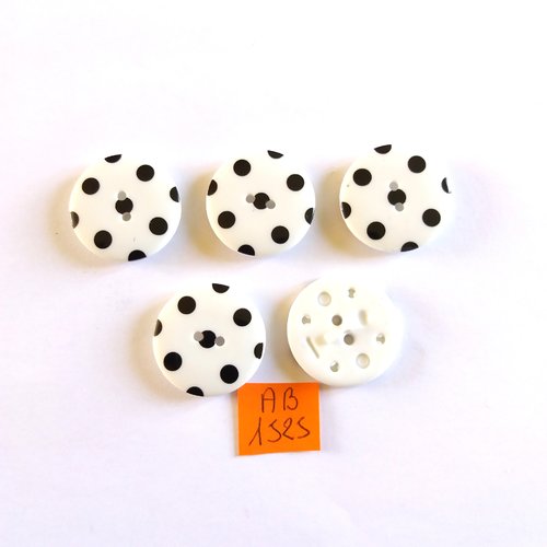 5 boutons en résine blanc à pois noir - 25mm  - ab1525