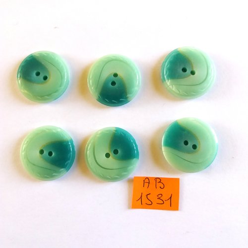 6 boutons en résine bleu/vert - 22mm - ab1531