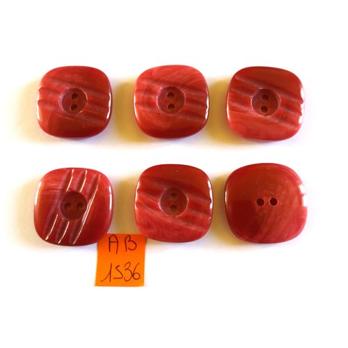 6 boutons en résine rouge/mauve - 25x25mm - ab1536