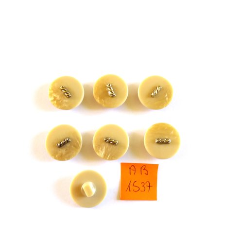 7 boutons en résine beige et doré - 18mm - ab1537