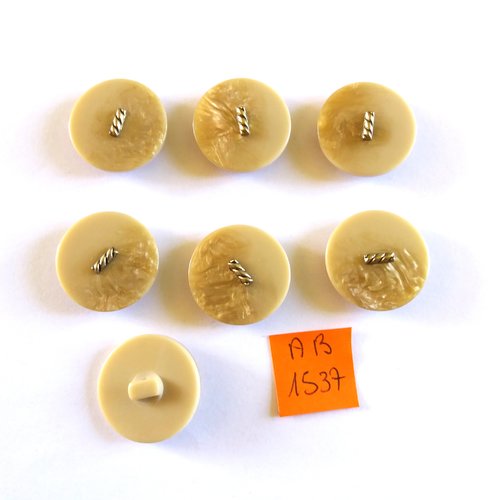 7 boutons en résine beige et doré - 23mm - ab1537