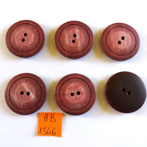 6 boutons en résine marron - 28mm - ab1546