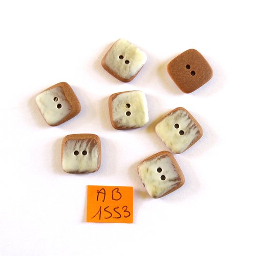 7 boutons en résine marron et beige  - 15x15mm - ab1553