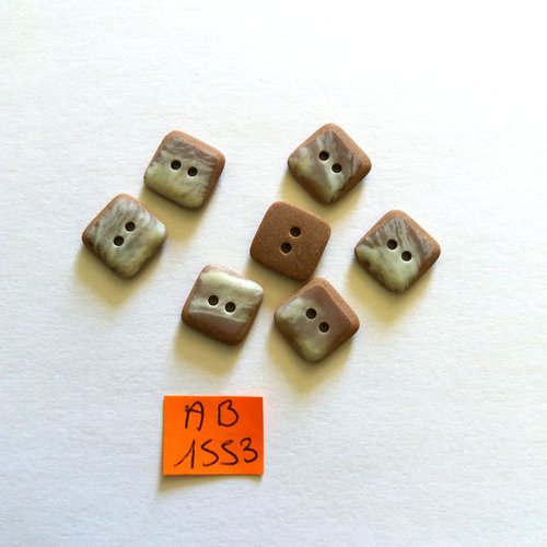 7 boutons en résine marron et beige  - 12x12mm - ab1553