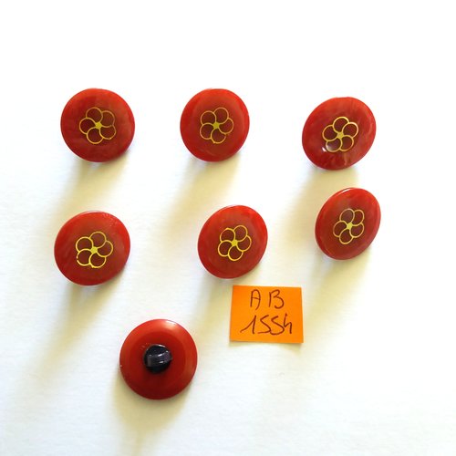 7 boutons en résine rouge foncé et doré  - 18mm - ab1554