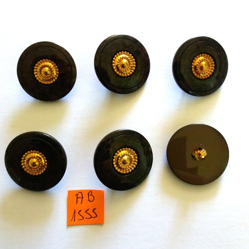 6 boutons en résine marron et doré  - 27mm - ab1555