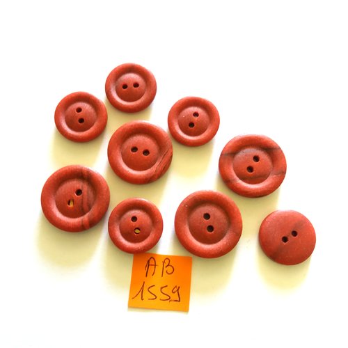 9 boutons en résine rouge foncé - 22mm et 18mm - ab1559