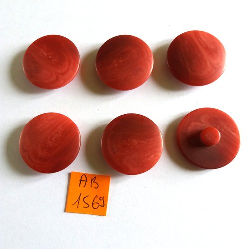 6 boutons en résine rouge/rosé - 27mm - ab1569