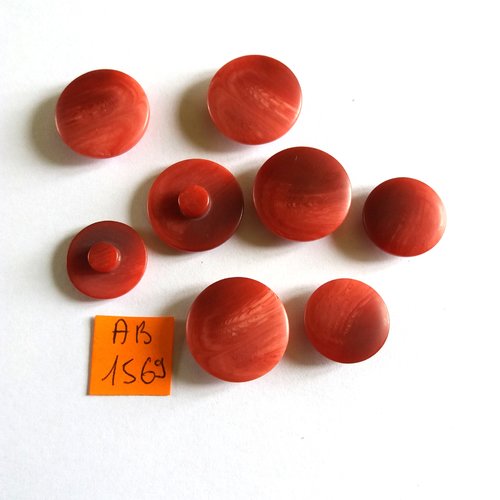 8 boutons en résine rouge/rosé - 22mm et 18mm - ab1569