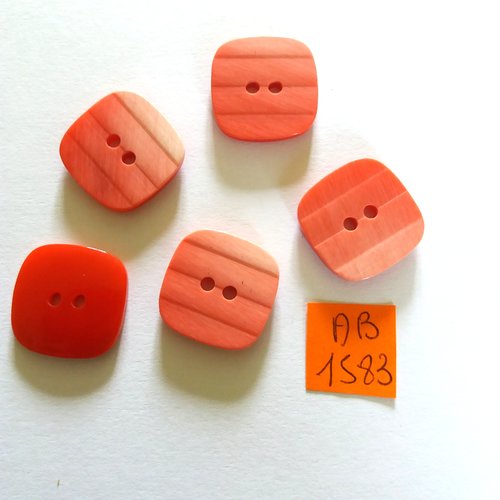 5 boutons en résine rouge/rose - 20x20mm - ab1583