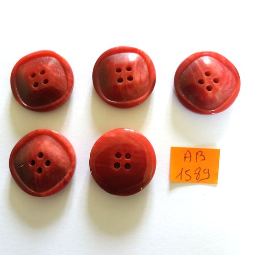5 boutons en résine rouge - 28mm - ab1589