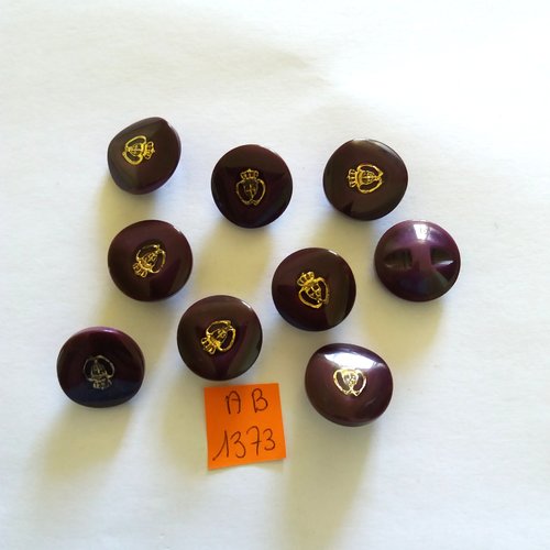 9 boutons en résine violet et doré - 17mm - ab1373