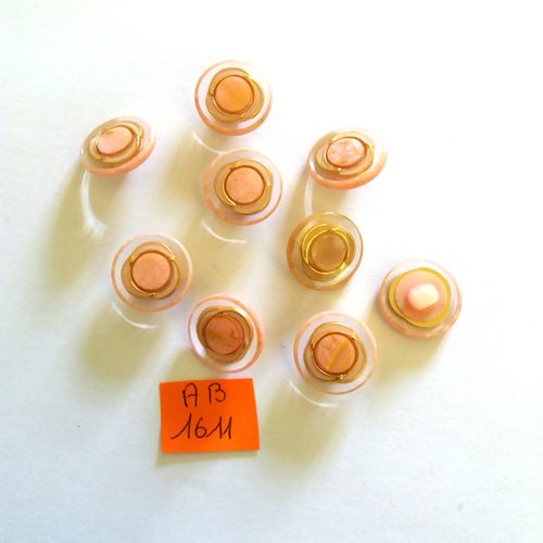 9 boutons en résine rose doré et transparent - 17mm - ab1611