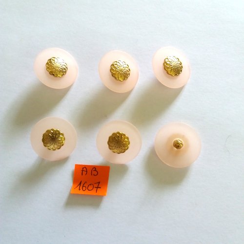 6 boutons en résine rose et doré - 23mm - ab1607