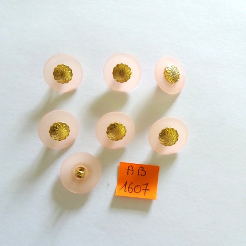 7 boutons en résine rose et doré - 18mm - ab1607