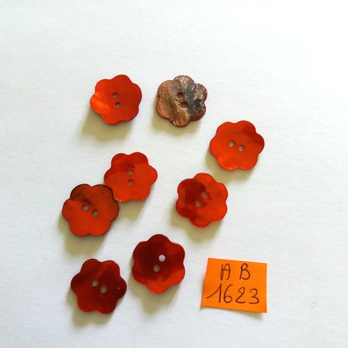 8 boutons en nacre rouge - fleur - 16mm - ab1623