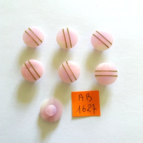 7 boutons en résine rose et doré - 14mm - ab1627