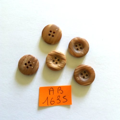 5 boutons en résine marron/beige - 15mm - ab1635