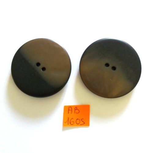 2 boutons en résine noir et marron - 44mm - ab1605