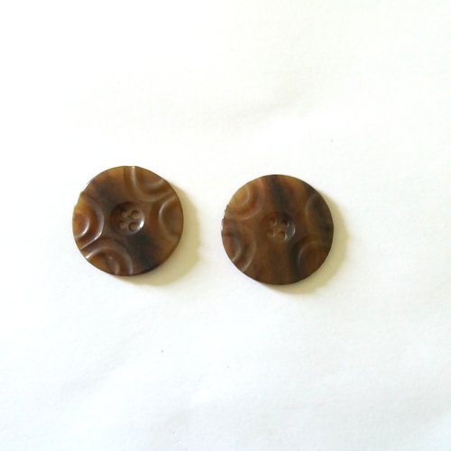 2 boutons en résine marron - art deco - ancien - 35mm - 1107mp