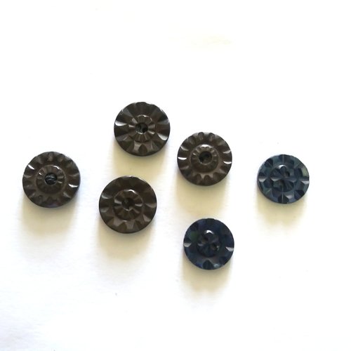 6 boutons en nacre bleu et marron - 14 et 16mm - ancien - 1158mp