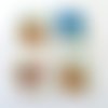 4 boutons fantaisies en bois - en forme de timbre - multicolore - 31x31mm - f8 n°8