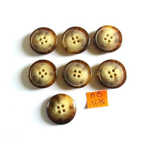 7 boutons en résine marron et beige - 28mm - ab1675