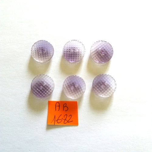 6 boutons en résine transparent et mauve - 15mm - ab1682
