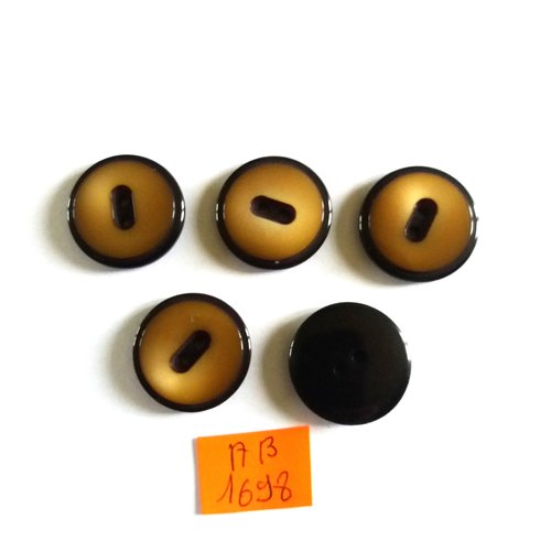 5 boutons en résine marron foncé et beige - 22mm - ab1698