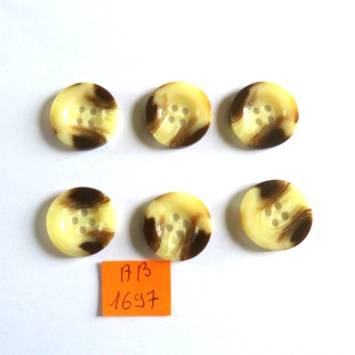 6 boutons en résine marron et beige - 20mm - ab1697