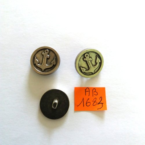 3 boutons en métal argenté  (une ancre) - 18mm - ab1683