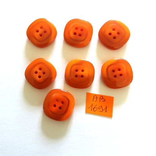 7 boutons en résine orange foncé - 21x21mm - ab1691