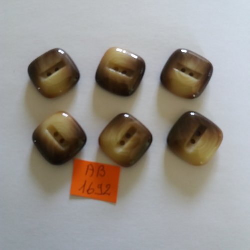 6 boutons en résine marron et beige - 19x19mm - ab1692