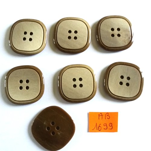 7 boutons en résine marron et beige - 28mm - ab1699