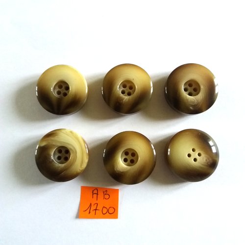 6 boutons en résine marron et beige - 22mm - ab1700