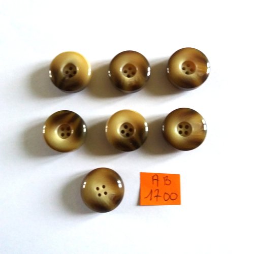 7 boutons en résine marron et beige - 18mm - ab1700
