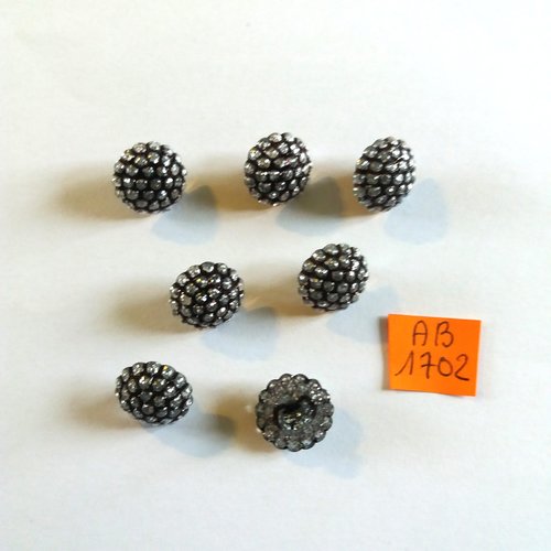 7 boutons en résine argenté - 14mm - ab1702