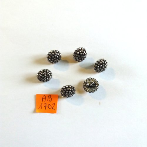 6 boutons en résine argenté - 12mm - ab1702
