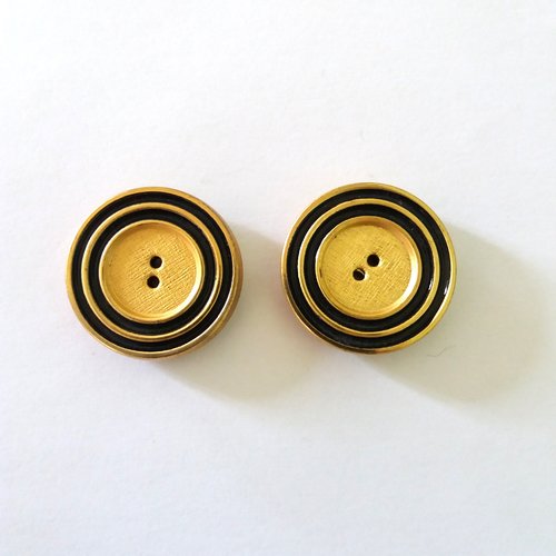 2 boutons en métal doré et noir - 32mm - ancien - 1181mp
